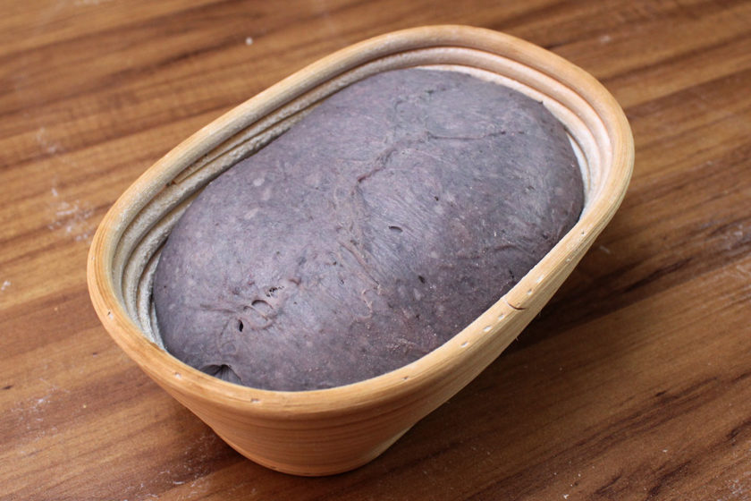 Pão de Batata-Doce Roxa - Após fermentação no banneton